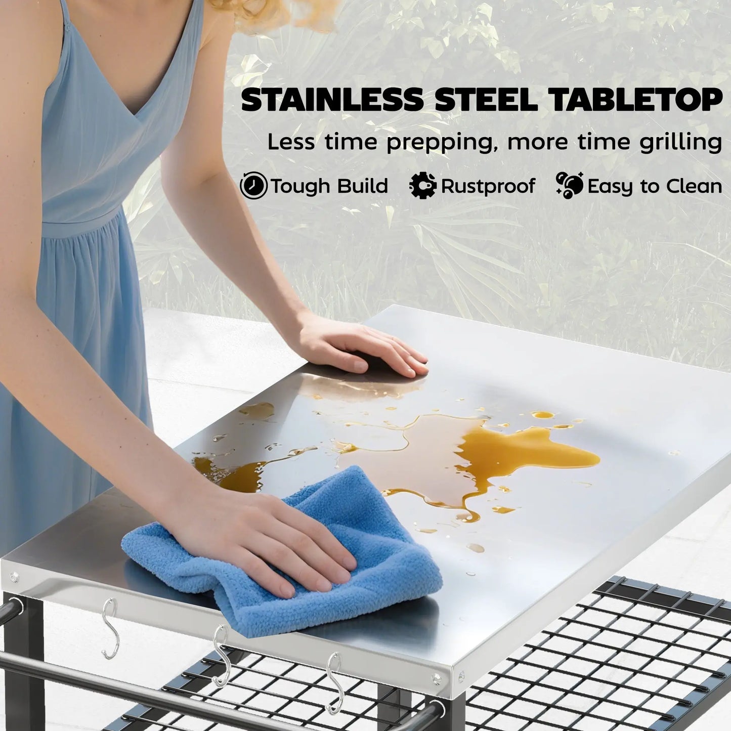 Outdoor Grill Cart With Stainless Steel Top, Two-Shelf Pizza Oven Stand, Black Outdoor Grill Carts at Gallery Canada