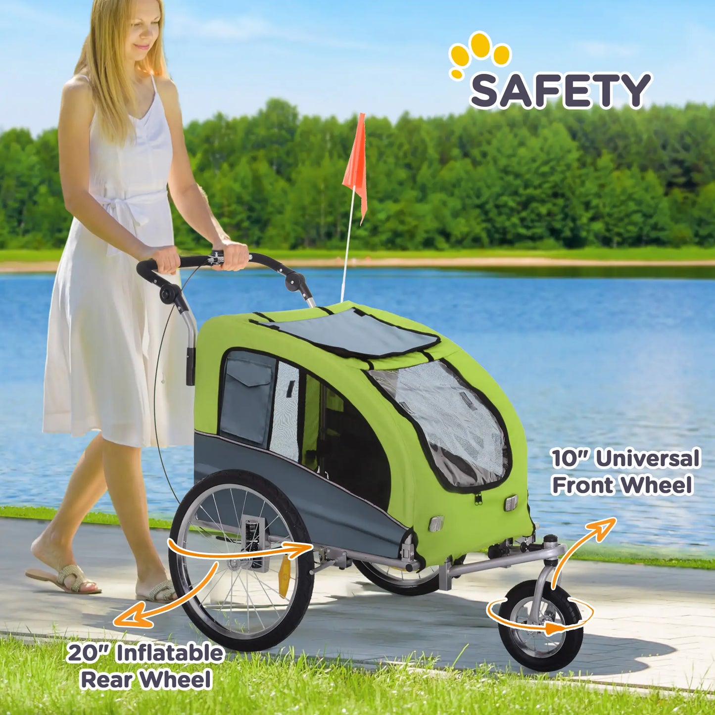 Dog Bike Trailer, 2-In-1, Suspension, Hitch, Storage Pockets, Green Dog Bike Trailers & Strollers at Gallery Canada