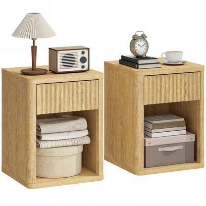 Nightstand With Drawer And Shelf, Modern Bedside Table Set Of 2, Oak Bedside Tables at Gallery Canada