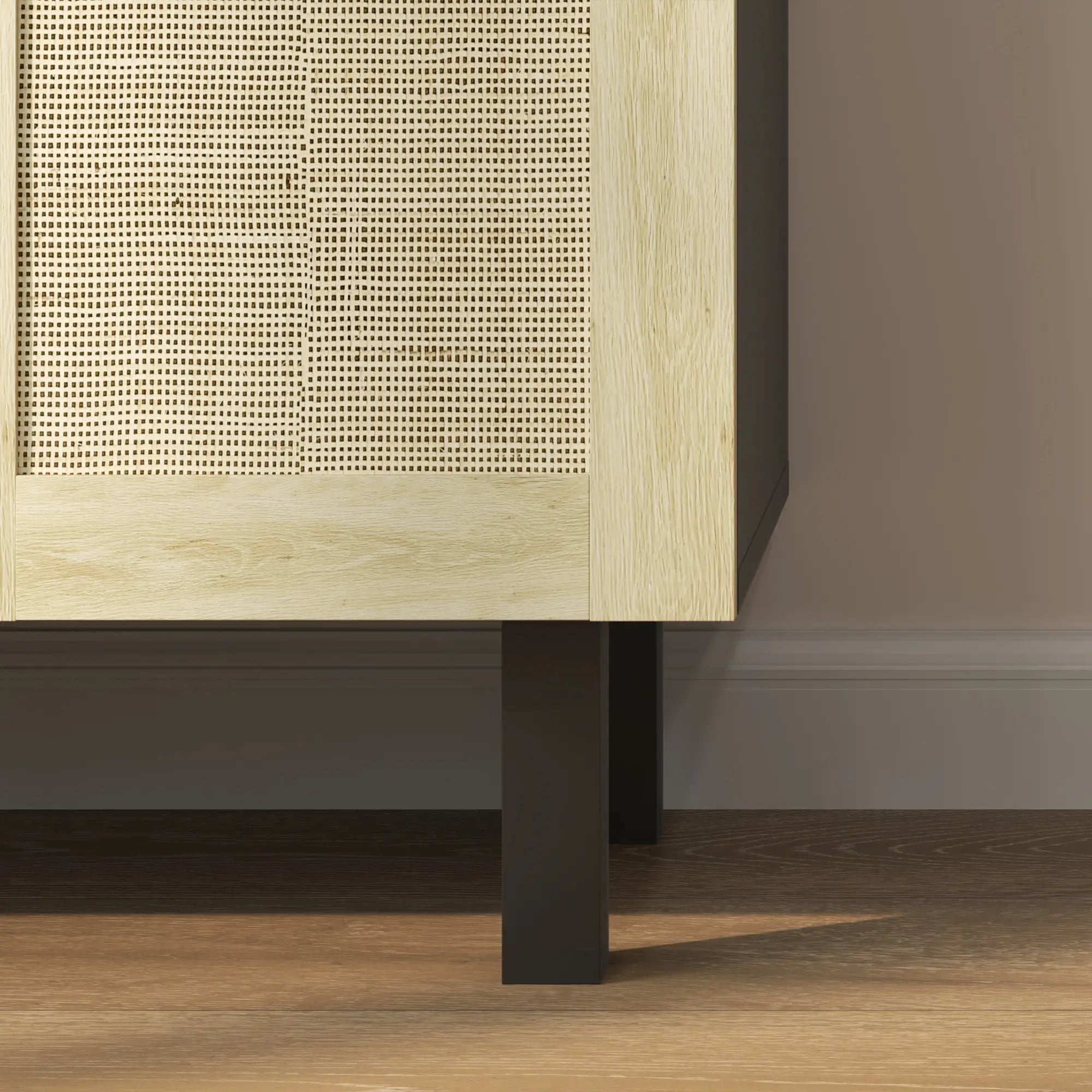 Boho Sideboard Cabinet, 4 Rattan Doors, Adjustable Shelves, Black Storage Cabinets at Gallery Canada