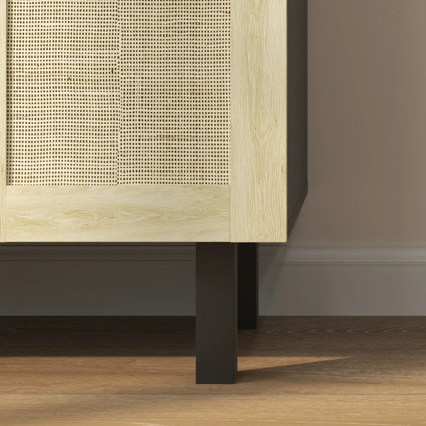 Boho Sideboard Cabinet, 4 Rattan Doors, Adjustable Shelves, Black Storage Cabinets at Gallery Canada