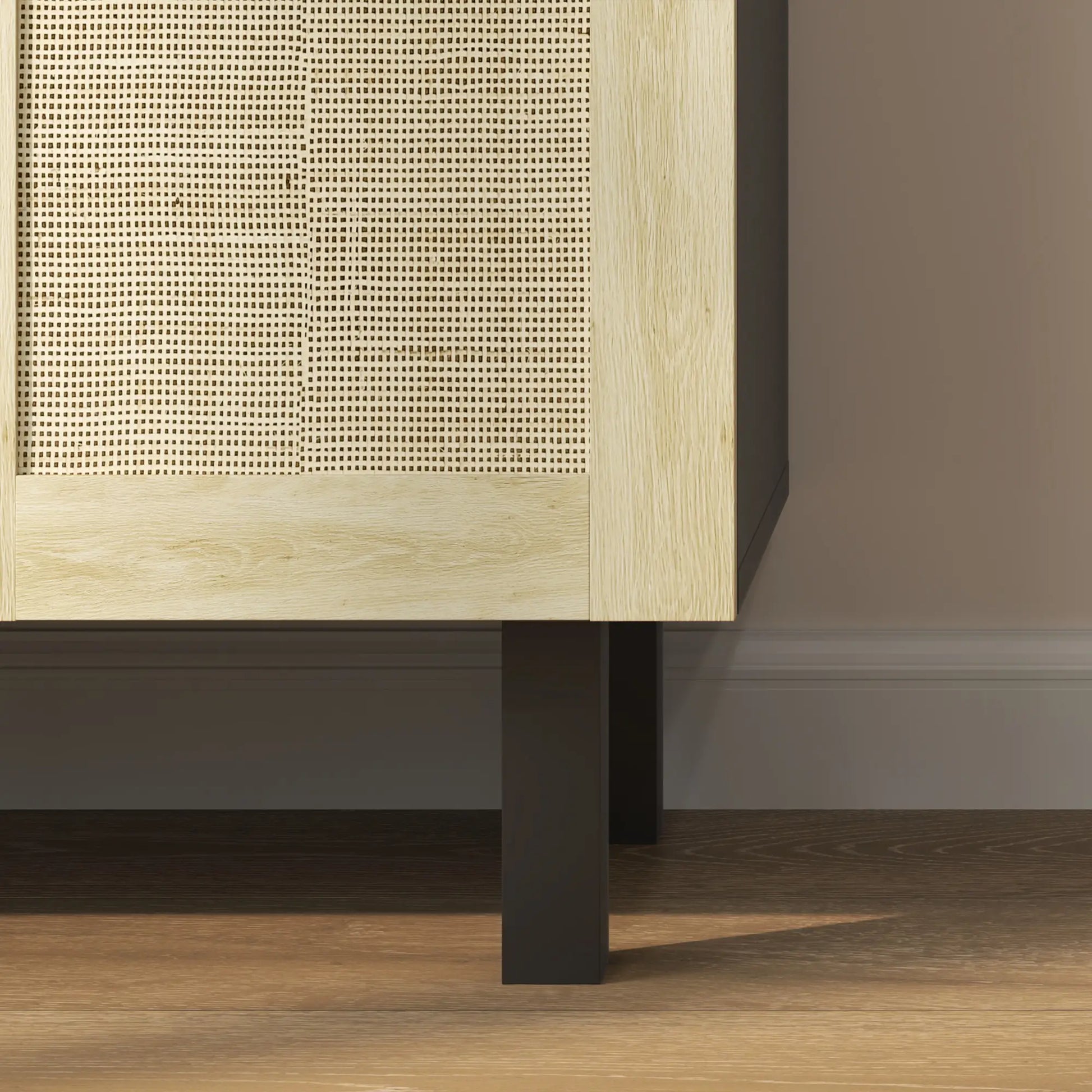 Boho Sideboard Cabinet, 4 Rattan Doors, Adjustable Shelves, Black Storage Cabinets at Gallery Canada