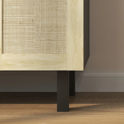 Boho Sideboard Cabinet, 4 Rattan Doors, Adjustable Shelves, Black Storage Cabinets at Gallery Canada