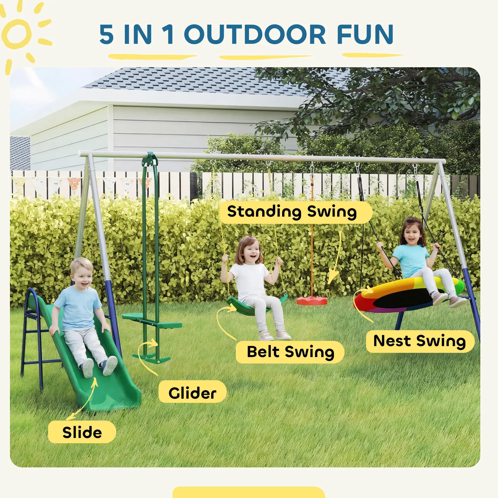 Kids Swing Set With Slide, Swings, Glider, 770lbs Capacity, Ages 3-8, Multicolour Gym Sets & Swings at Gallery Canada