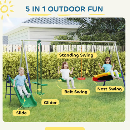 Kids Swing Set With Slide, Swings, Glider, 770lbs Capacity, Ages 3-8, Multicolour Gym Sets & Swings at Gallery Canada