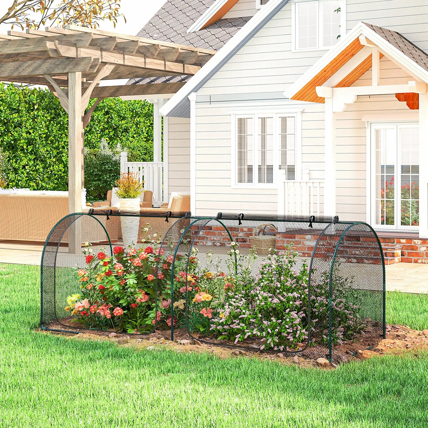 8' x 3' Crop Cage, Garden Plant Protector, 3 Zippered Doors, Black