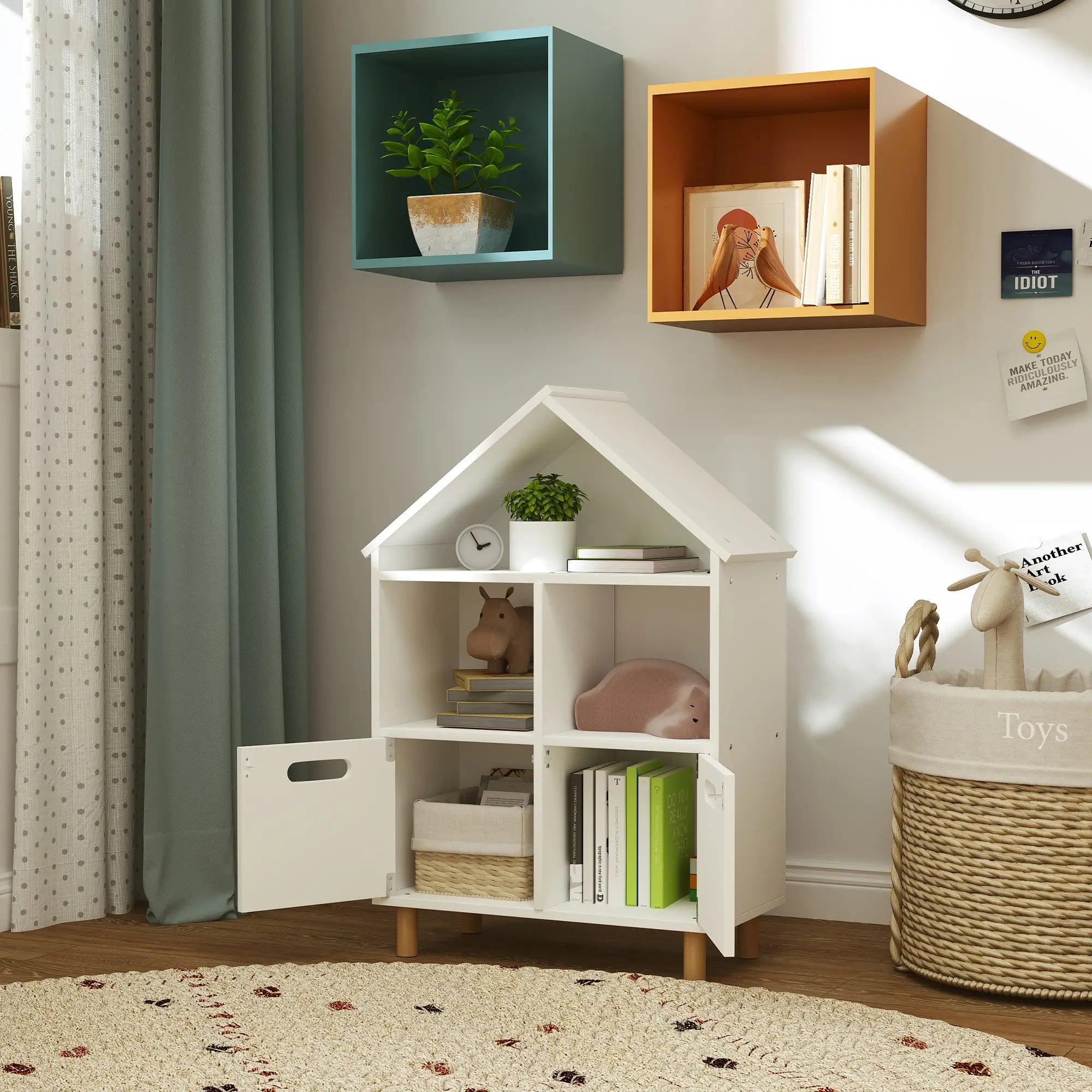 3 Tier Kids Bookshelf, 2 Drawers, for Bedroom, White Small Bookshelves at Gallery Canada