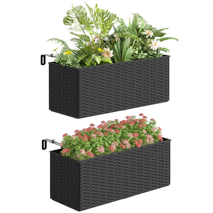 2 Pack 20 Inch Self-Watering Hanging Pots, Railing Planter, Rattan Look, Black Garden Accessories at Gallery Canada
