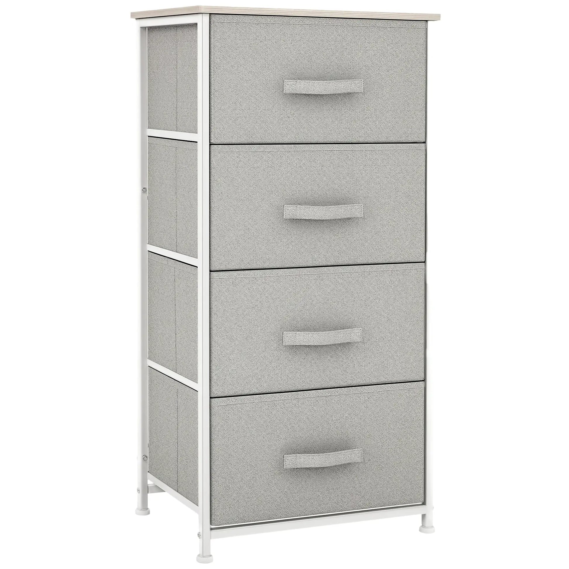 Linen Drawer Cabinet, 4 Removable Drawers, Adjustable Feet, White Storage Cabinets Light Grey Drawers,White Frame, Natural Wood Color Top at Gallery Canada
