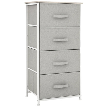 Linen Drawer Cabinet, 4 Removable Drawers, Adjustable Feet, White Storage Cabinets Light Grey Drawers,White Frame, Natural Wood Color Top at Gallery Canada