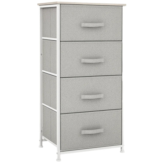 Linen Drawer Cabinet, 4 Removable Drawers, Adjustable Feet, White Storage Cabinets Light Grey Drawers,White Frame, Natural Wood Color Top at Gallery Canada