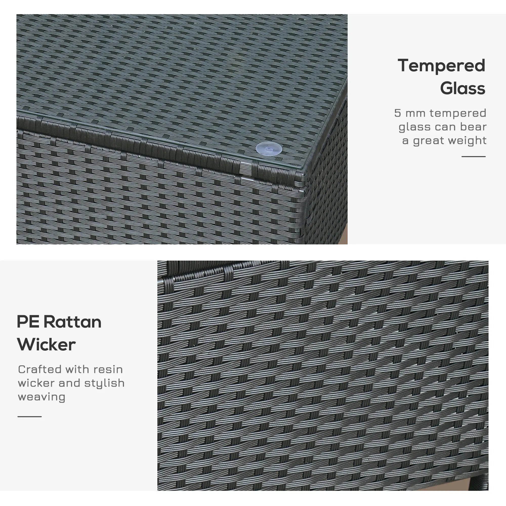 Rattan Coffee Table, Hand-Woven Wicker Furniture, Tempered Glass Top, Black Patio Side Tables at Gallery Canada