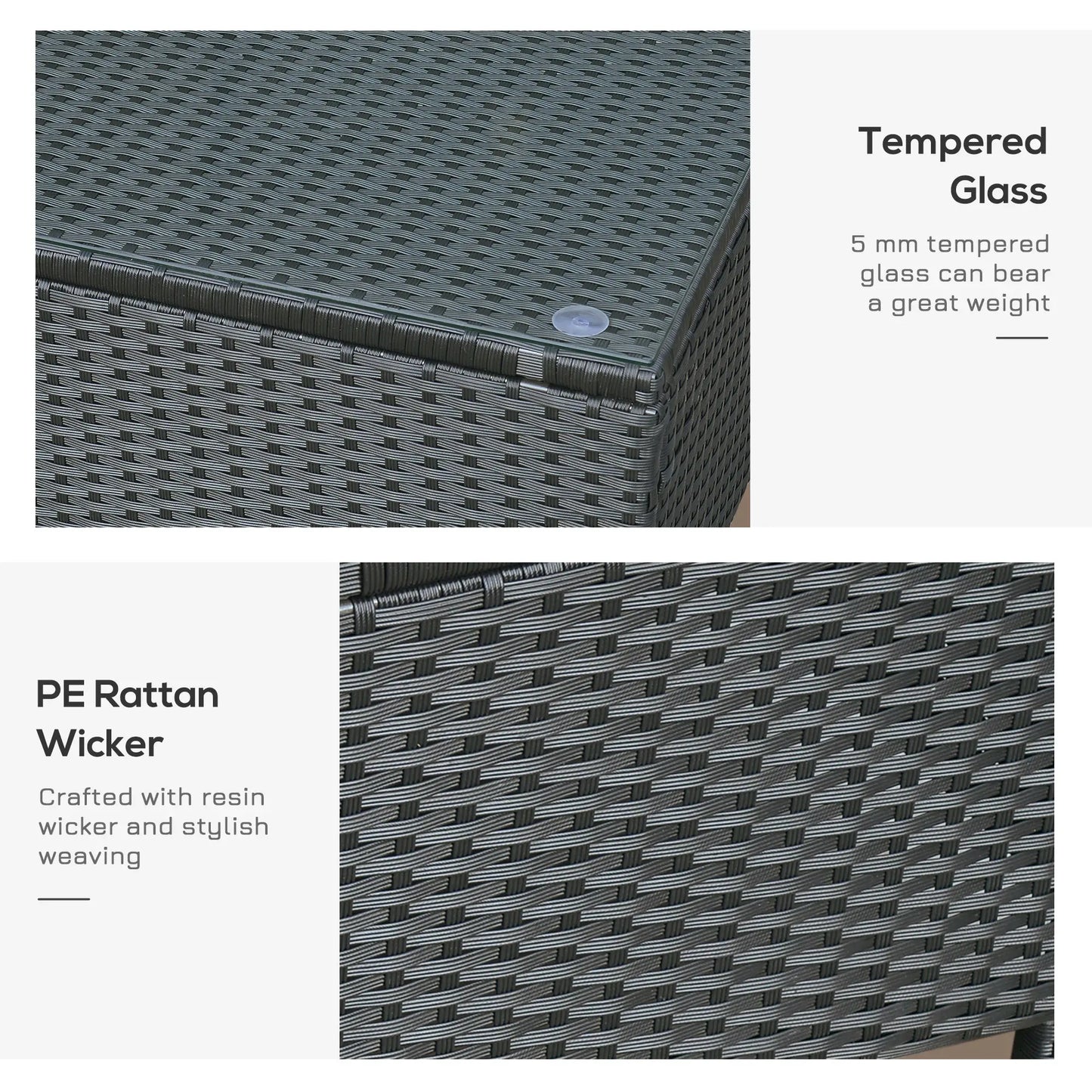 Rattan Coffee Table, Hand-Woven Wicker Furniture, Tempered Glass Top, Black Patio Side Tables at Gallery Canada