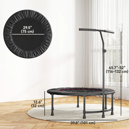 39" Mini Exercise Trampoline, Adjustable T-Bar, Indoor Fitness Rebounder, Black Trampolines at Gallery Canada