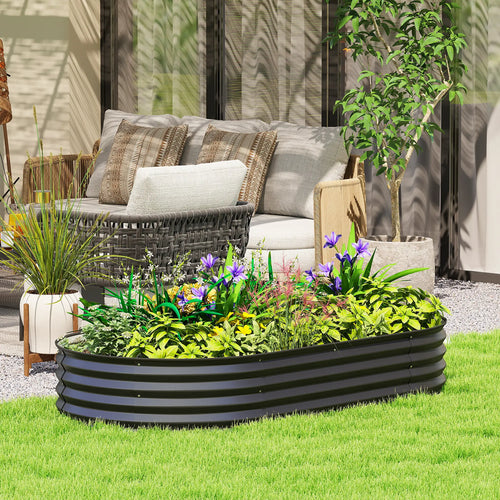 6' x 3' x 1' Galvanized Raised Garden Bed, Metal Plant Stake, Black