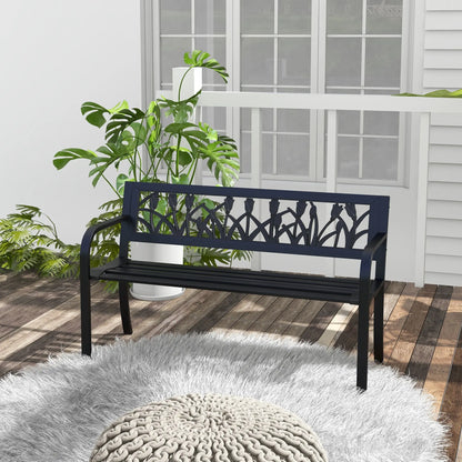 49" Metal Outdoor Bench, Curved Arms, Slatted Seat, Patio, Backyard, Lawn Outdoor Benches at Gallery Canada