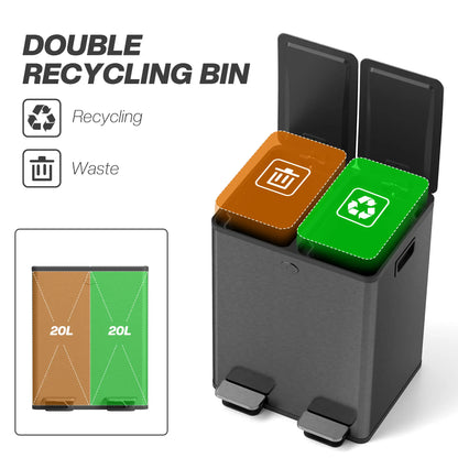Dual Garbage Bin, Soft Close Trash Can, 2 x 20 Liter, Black Household Supplies at Gallery Canada