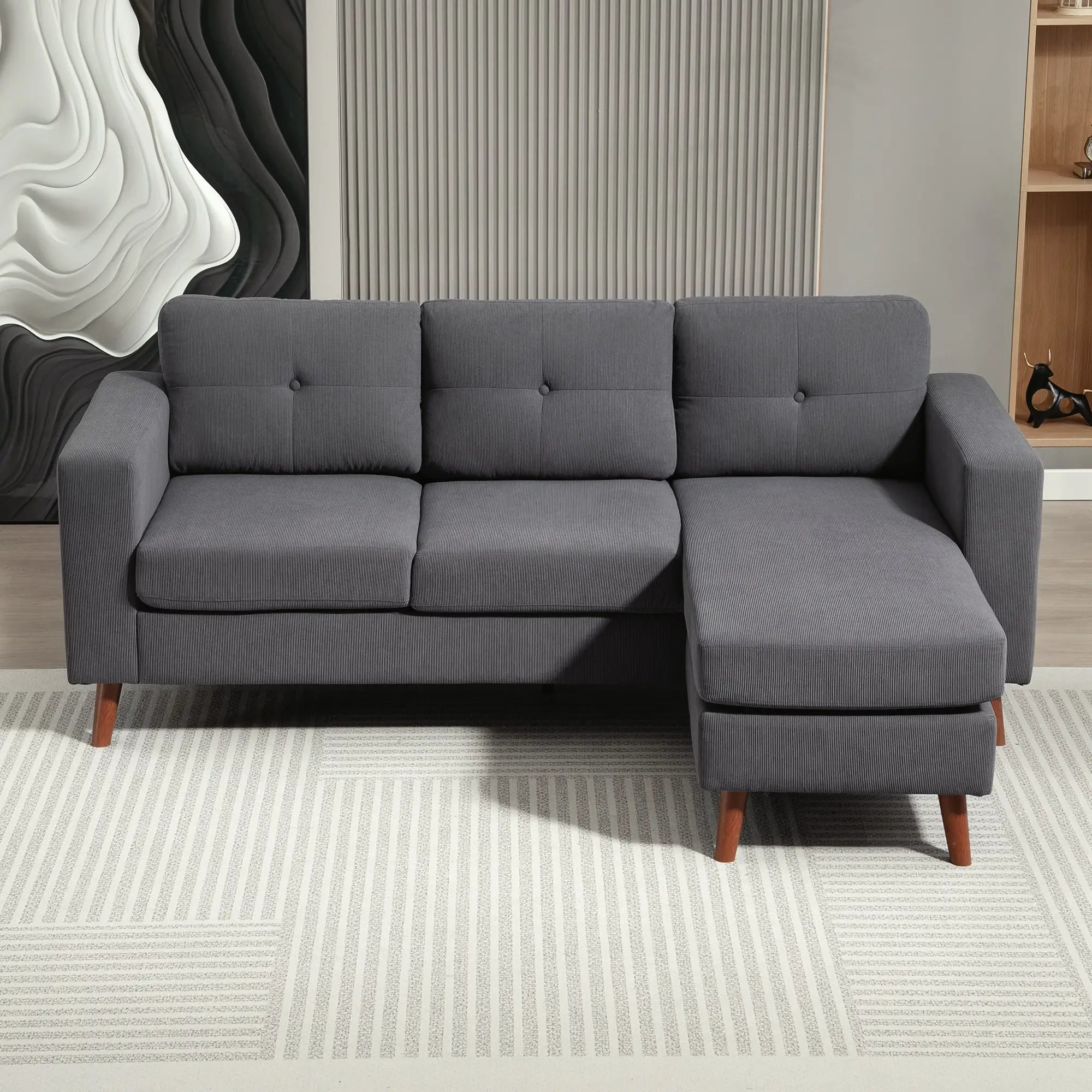 Sectional Sofa with Changeable Chaise, 3 Seat L-Shaped, Dark Grey 3-Seater Sofas at Gallery Canada