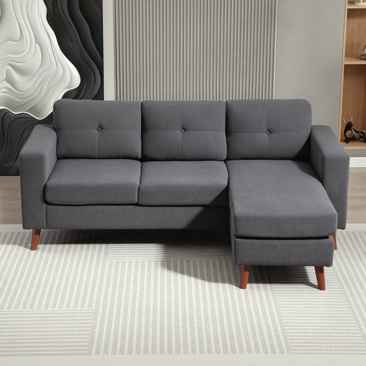 Sectional Sofa with Changeable Chaise, 3 Seat L-Shaped, Dark Grey 3-Seater Sofas at Gallery Canada