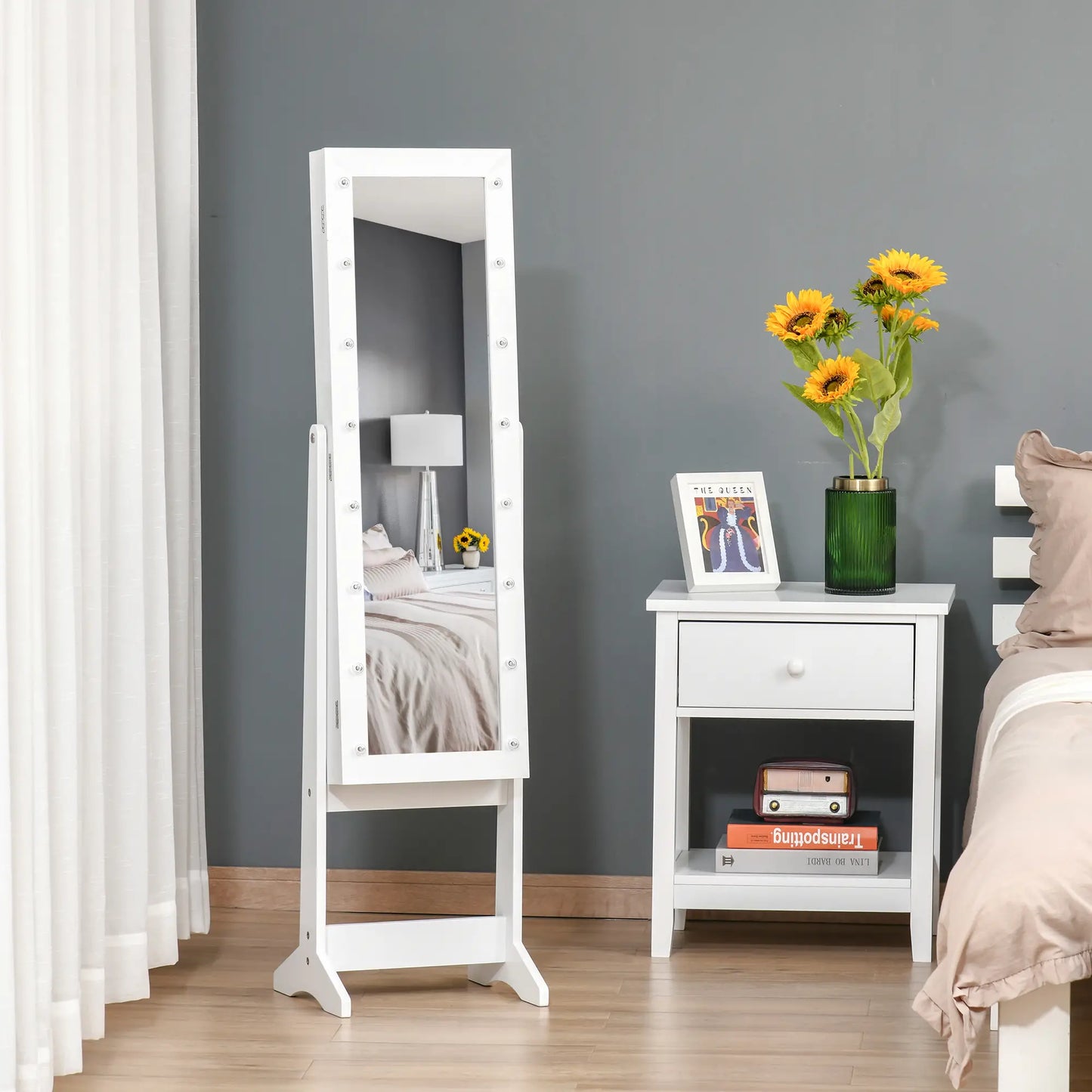 Free Standing Armoire Organizer, Lighted Mirrored Jewelry Cabinet, Angle Adjustable, 16 LED Lights Jewelry Armoire & Jewellery Mirror Cabinets at Gallery Canada
