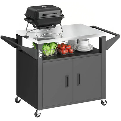 Outdoor Grill Cart, Stainless Steel Tabletop, 3-Shelf Pizza Oven Stand, Storage Cabinet, Wheels, Black Outdoor Grill Carts at Gallery Canada