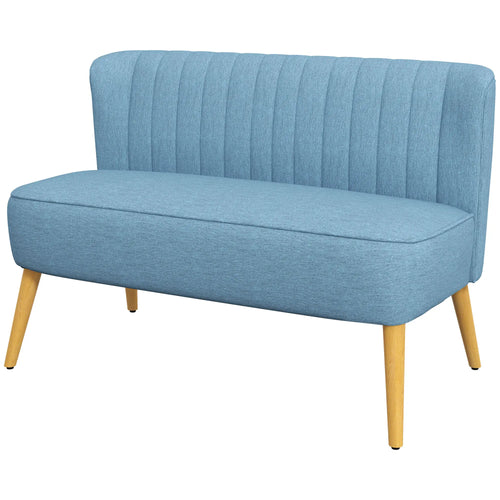 Modern 2 Seat Sofa, Upholstered Two Seater Couch, Rubber Wood Legs, Blue