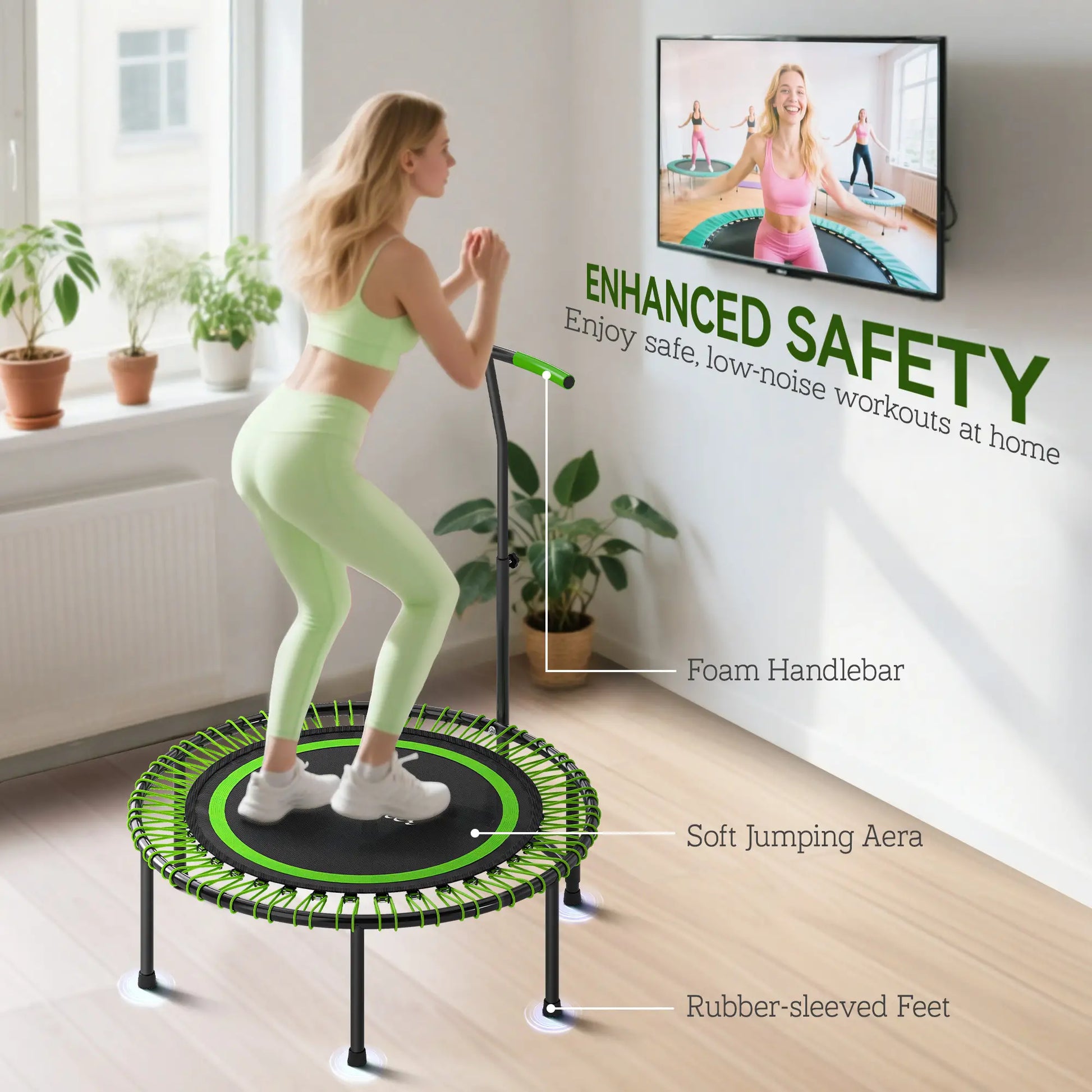 45" Rebounder Trampoline for Adults, Mini Fitness Bungee Rebounder with Adjustable Handle Trampolines at Gallery Canada