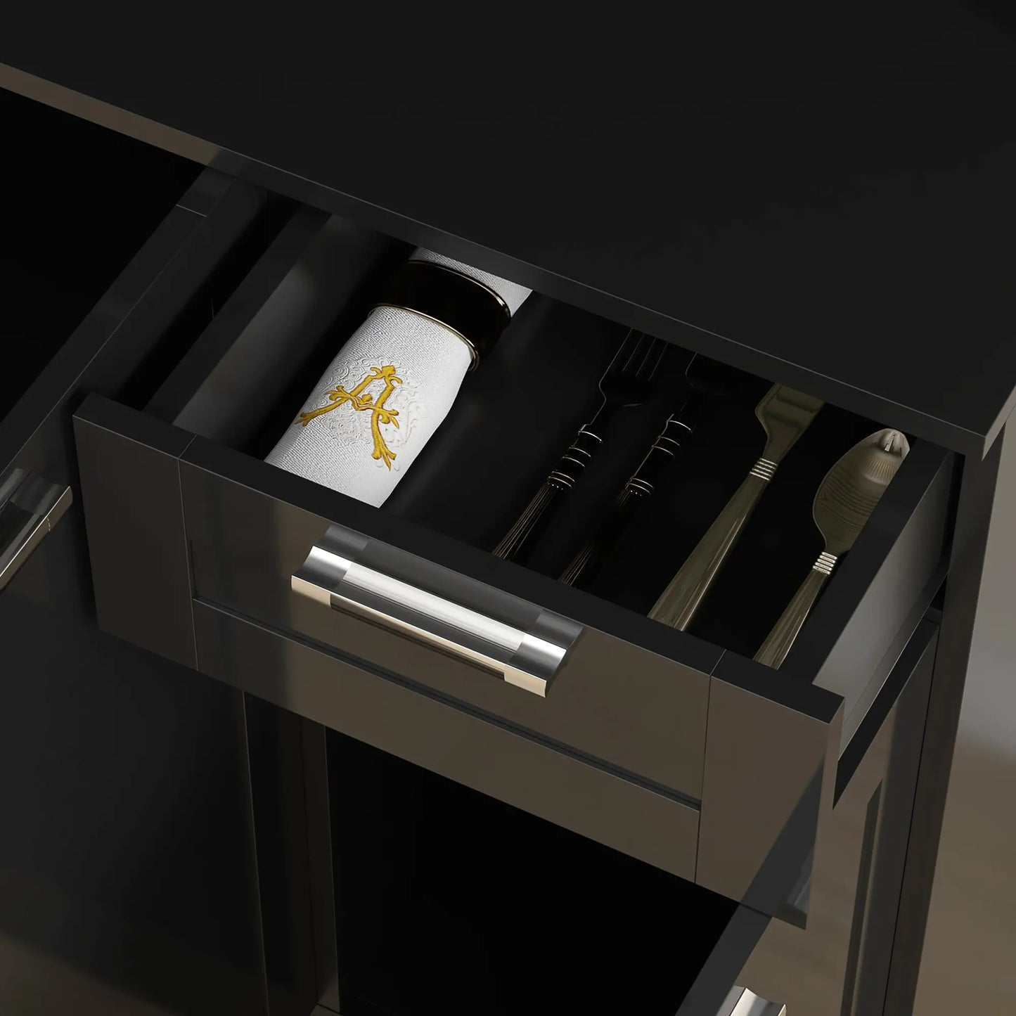 71" Kitchen Pantry Cabinet, Storage Buffet with Hutch, Adjustable Shelves, High Gloss Black, Black Kitchen Pantry Cabinets at Gallery Canada