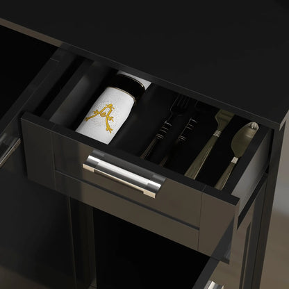 71" Kitchen Pantry Cabinet, Storage Buffet with Hutch, Adjustable Shelves, High Gloss Black, Black Kitchen Pantry Cabinets at Gallery Canada