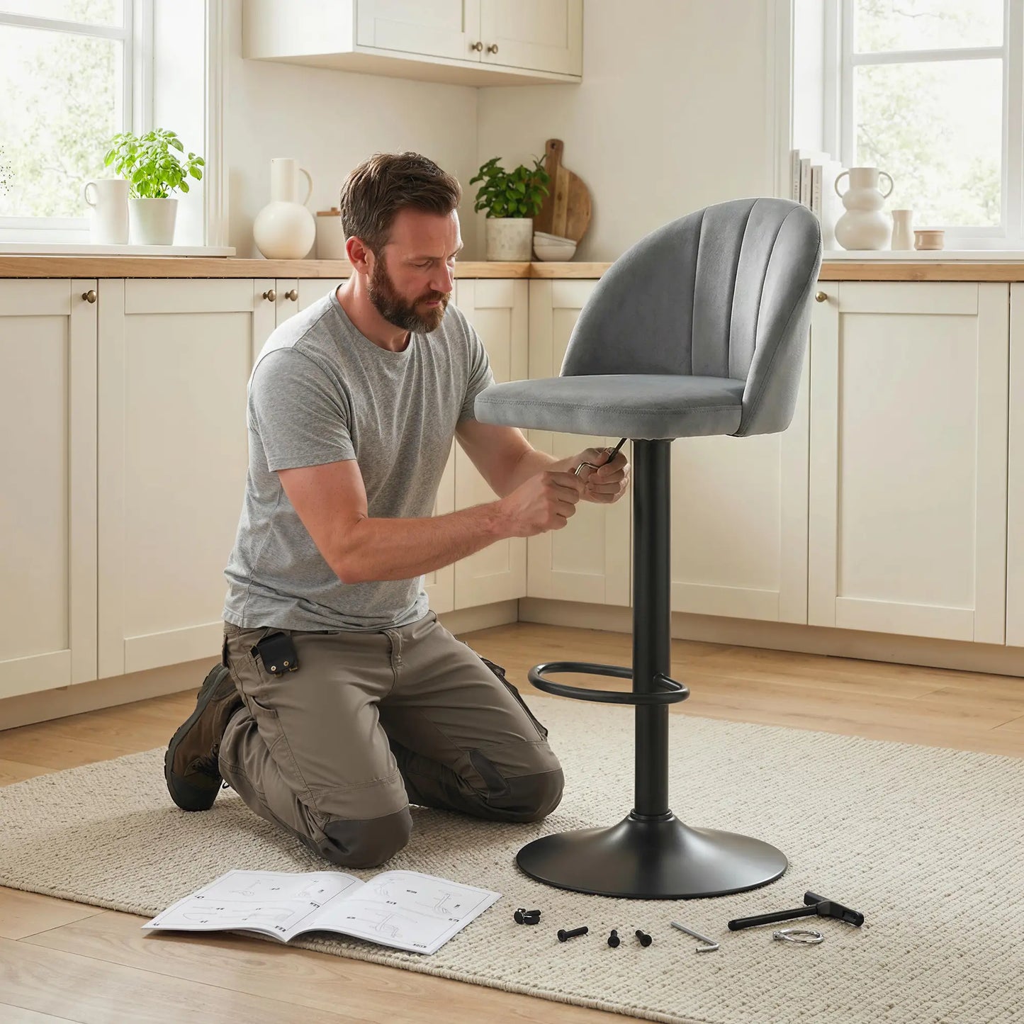 Swivel Counter Height Barstools Set of 2, Grey Bar Stools at Gallery Canada