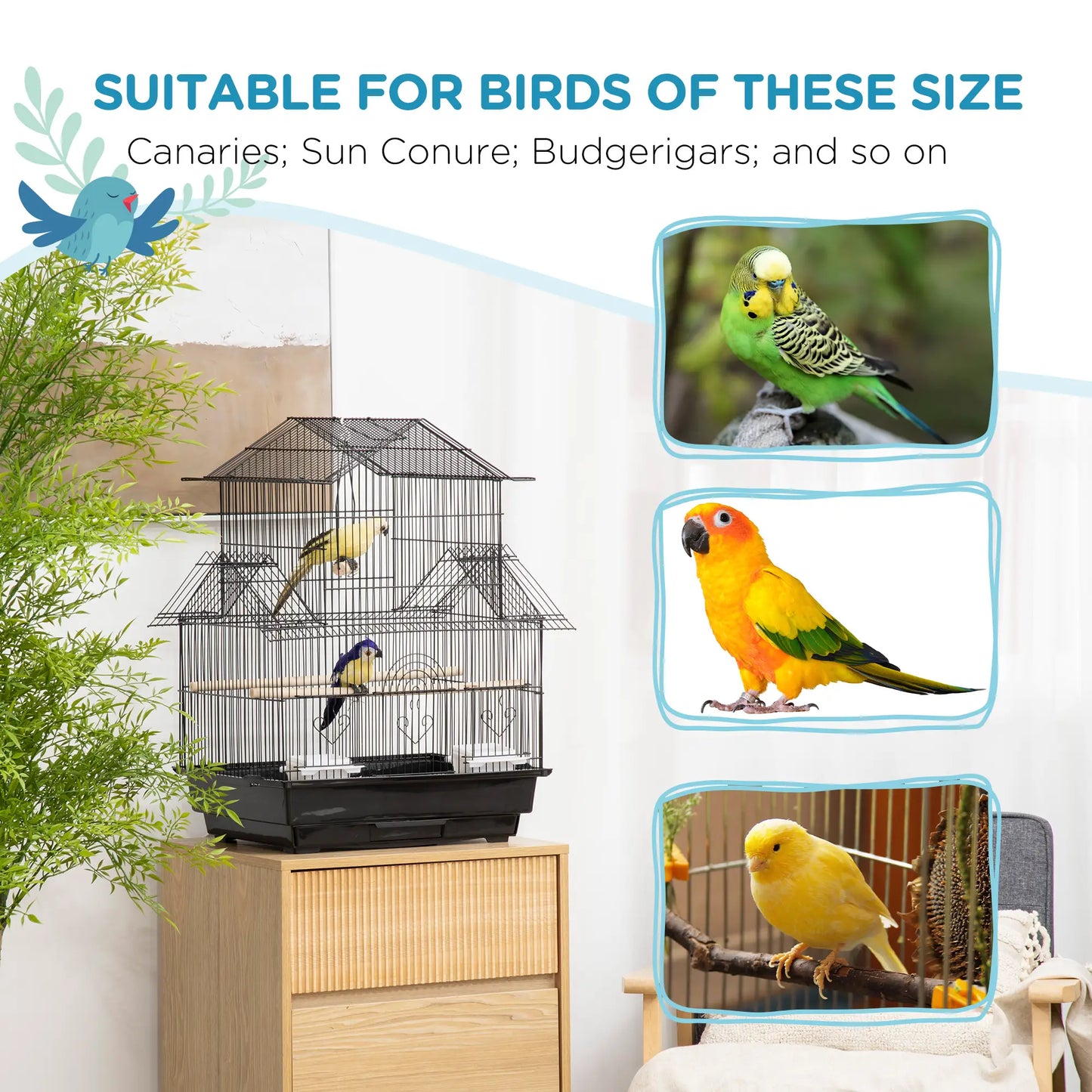 25" Bird Cage with Perch, Swing, Food Container, Slide-out Tray Bird Cages at Gallery Canada