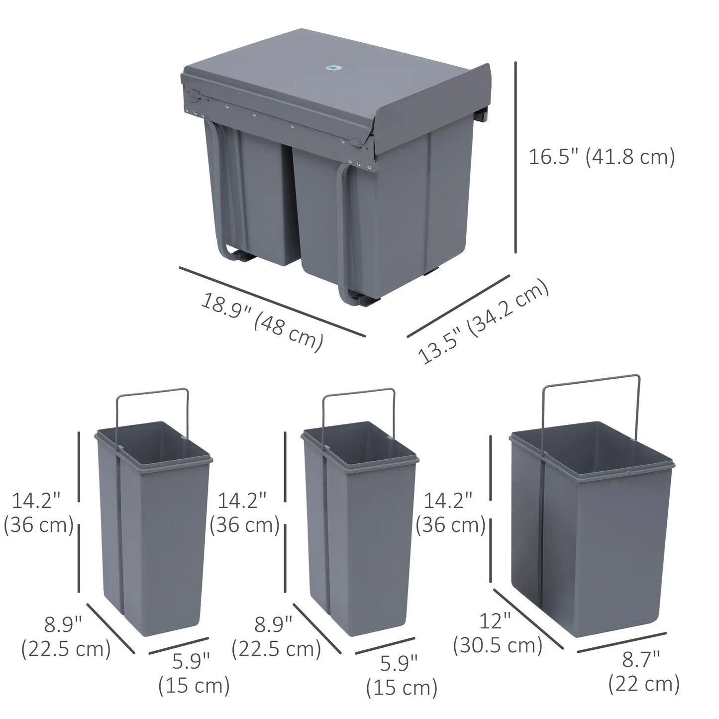 Pull Out Trash Can, 10.6 Gallon, Under Cabinet Slide Out Garbage Can, Grey Household Supplies at Gallery Canada