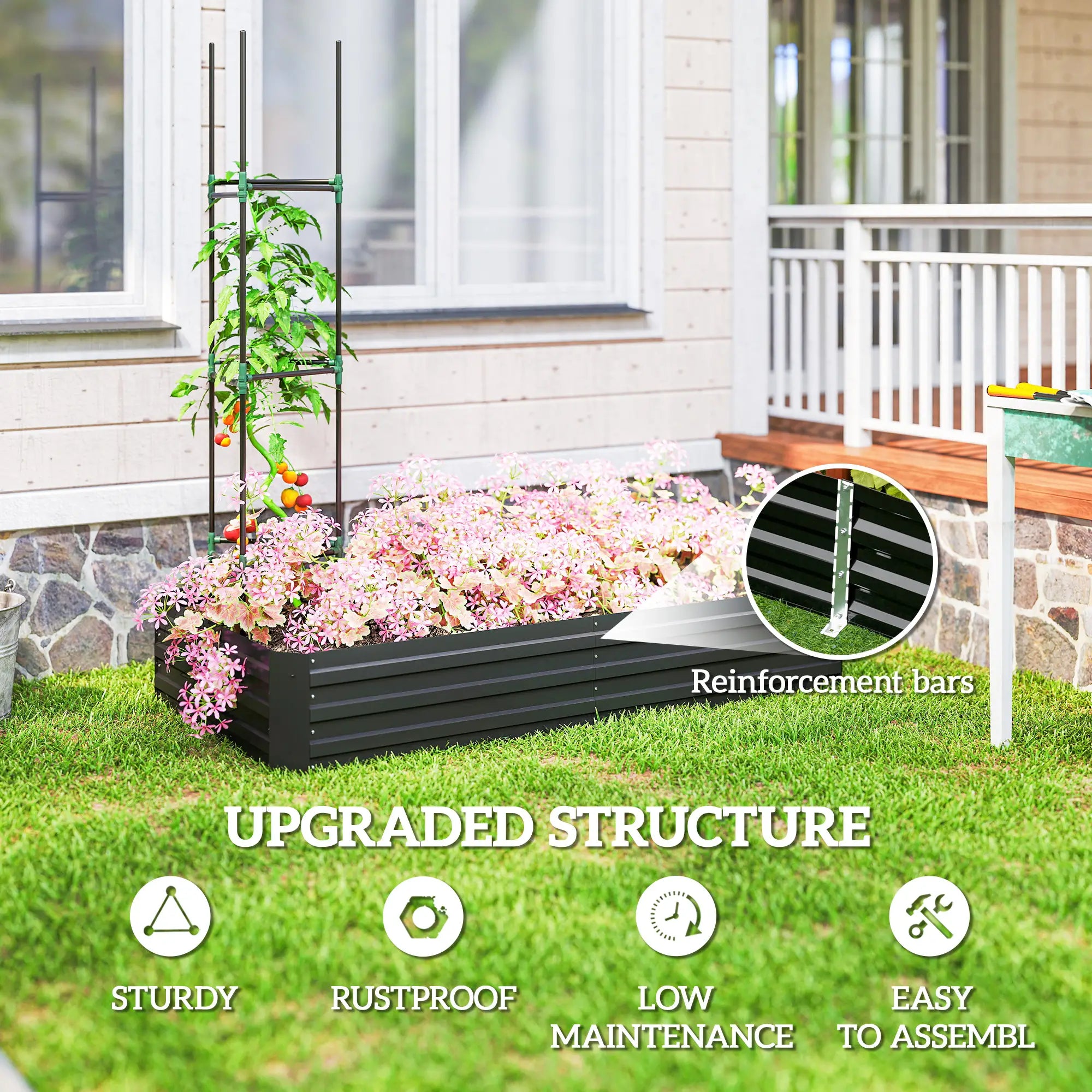 6' x 3' x 1' Raised Garden Bed, 2 Trellis Tomato Cages, Steel Frame, Black Raised Garden Beds at Gallery Canada