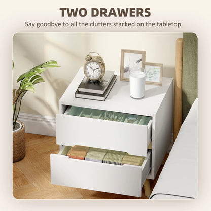Modern Nightstands Set Of 2, 2 Drawers, Solid Wood Legs, White Bedside Tables at Gallery Canada