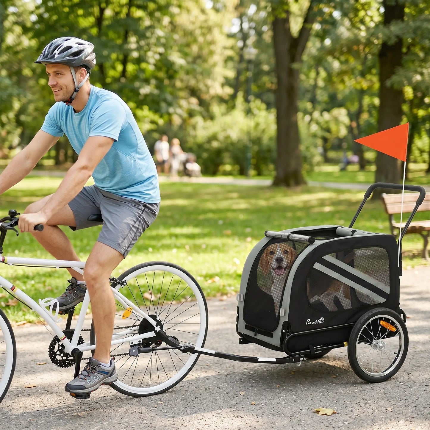2-in-1 Dog Bike Trailer, Stroller With Reflectors Flag, Grey