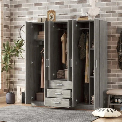Wooden Wardrobe, 3 Drawers, MDF, Compact, 71" L x 19" W x 68" H, Grey Clothing Storage at Gallery Canada