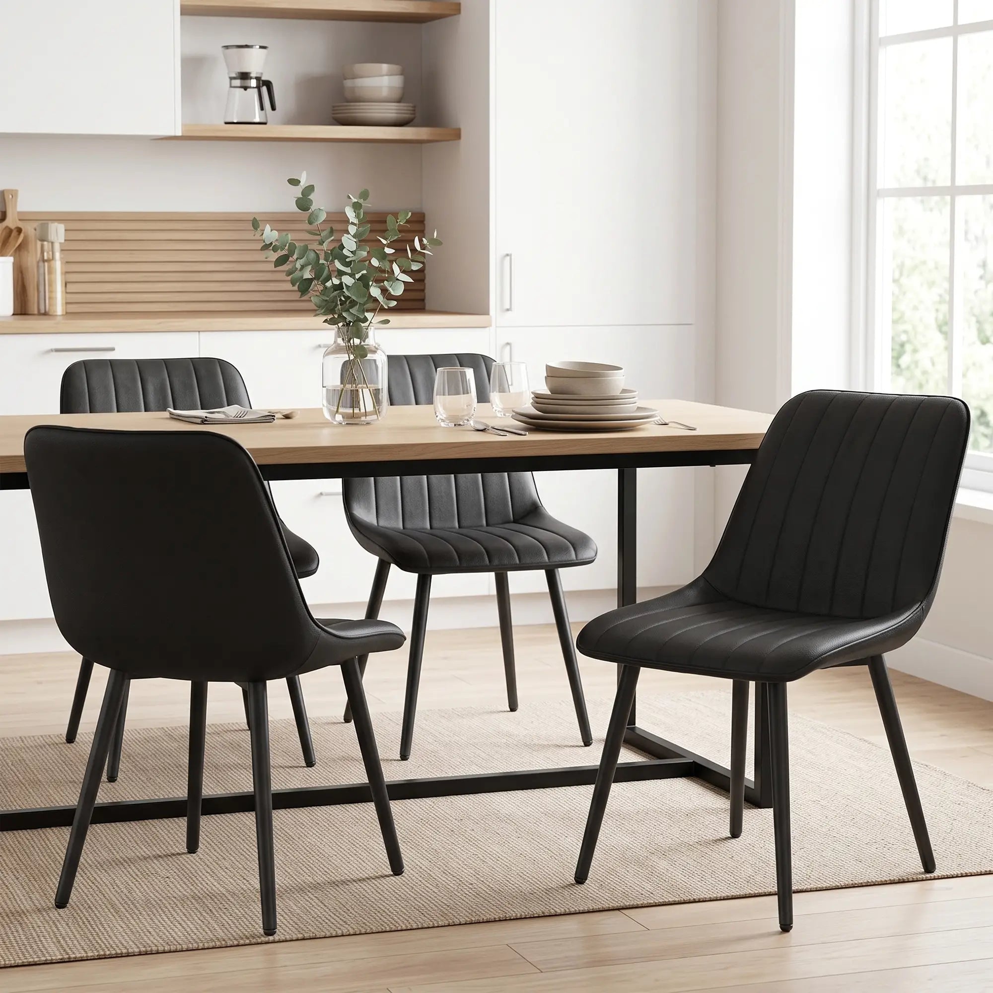 Faux Leather Dining Chairs Set of 4, Black Metal Legs, Black Dining Chairs at Gallery Canada