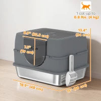 Stainless Steel Cat Litter Box with Lid, High Sided, Scoop