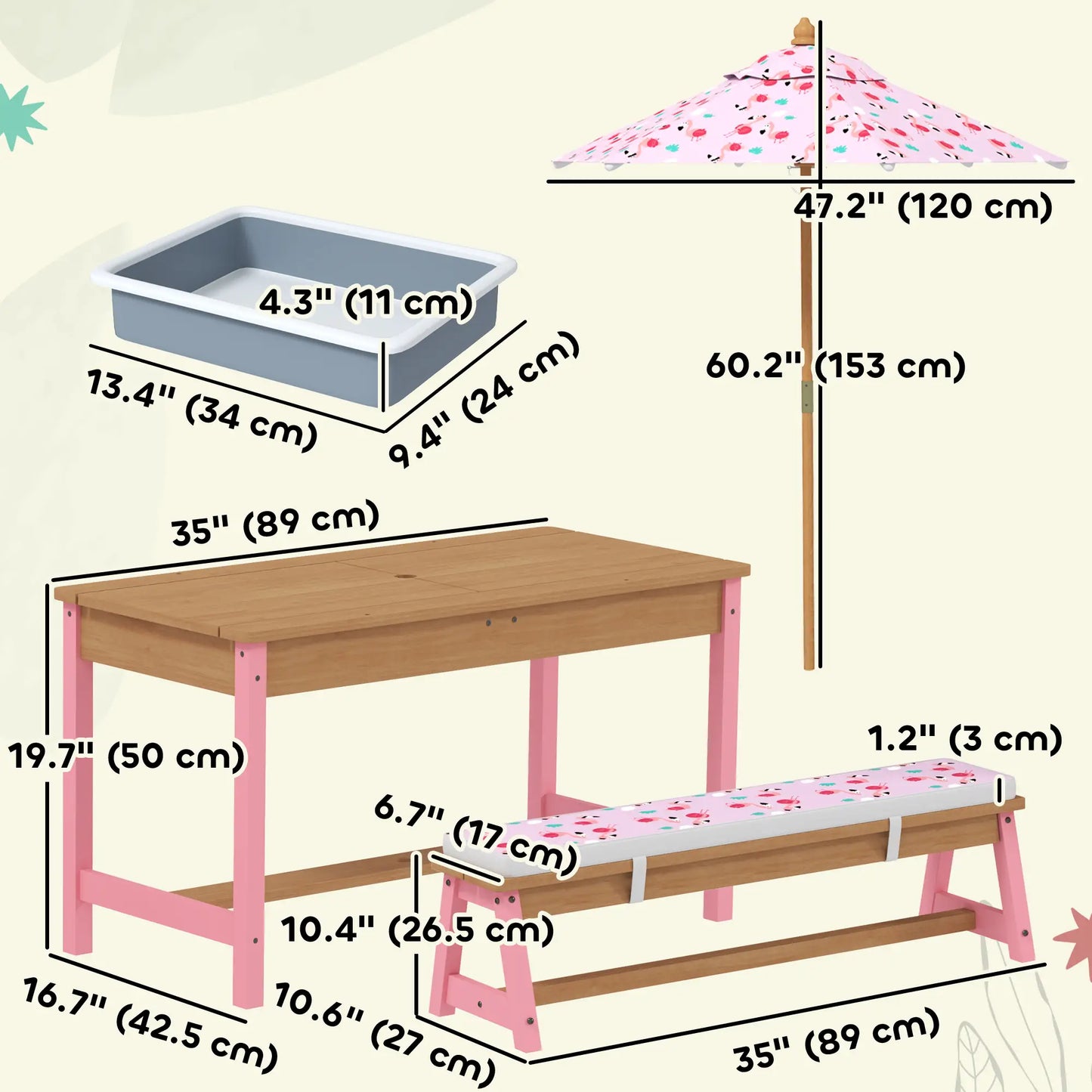 Kids Picnic Table With Bench, Removable Umbrella, Flamingo Theme, Pink Kids Outdoor Furniture at Gallery Canada