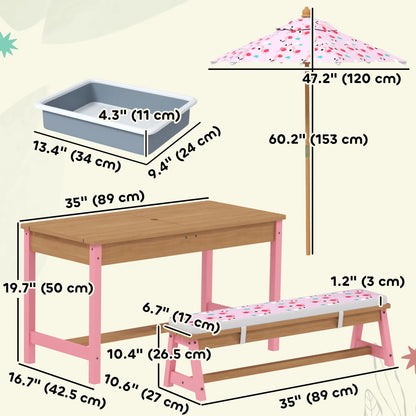 Kids Picnic Table With Bench, Removable Umbrella, Flamingo Theme, Pink Kids Outdoor Furniture at Gallery Canada
