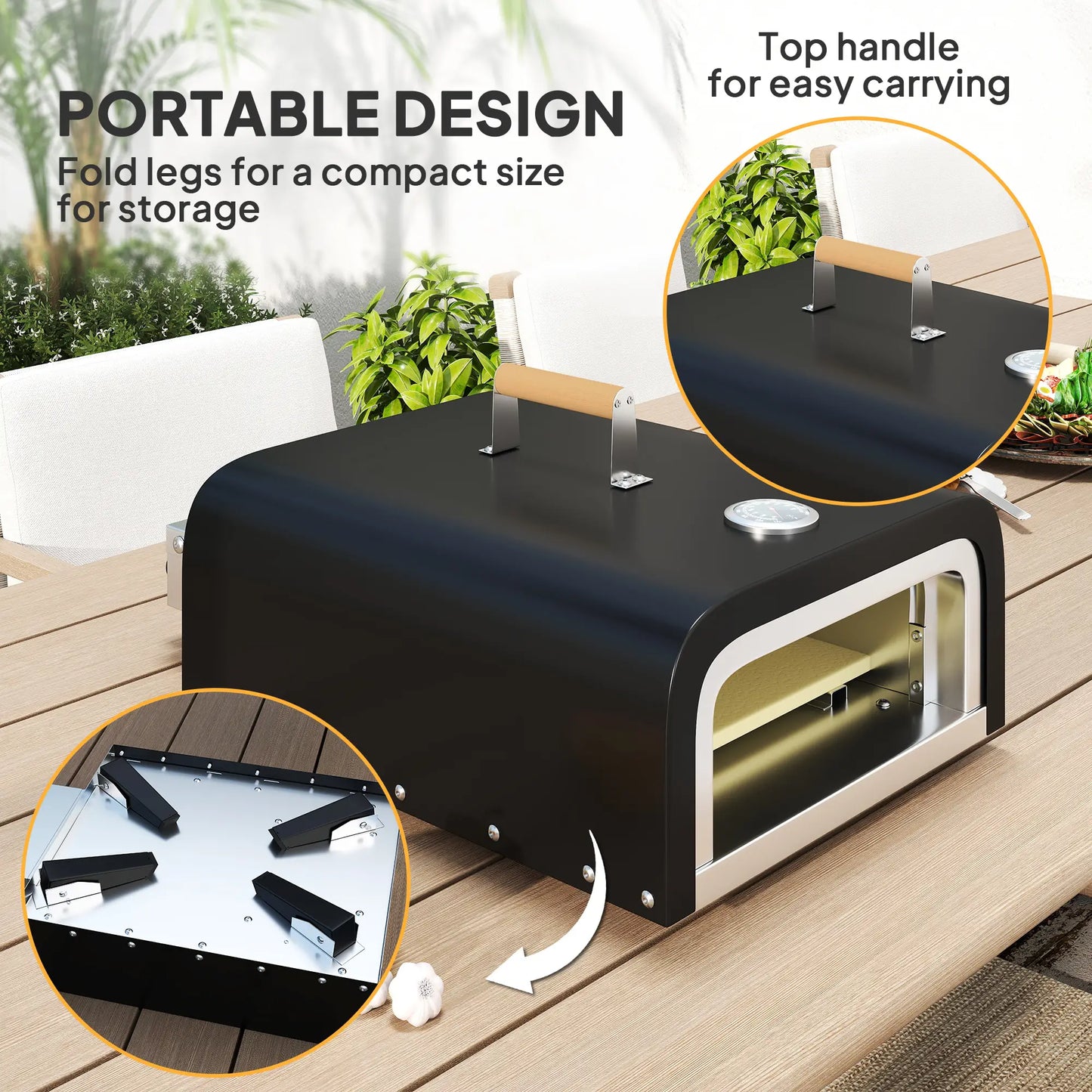 Portable Gas Pizza Oven, 12" Stone, Thermometer, Foldable Legs, Black Propane Gas Grills at Gallery Canada
