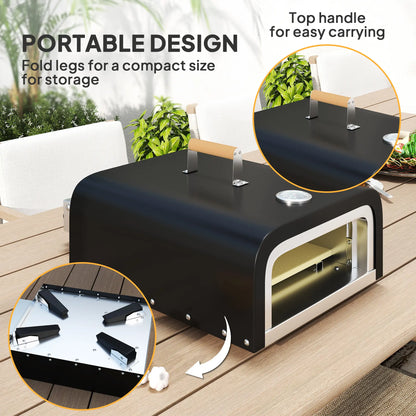 Portable Gas Pizza Oven, 12" Stone, Thermometer, Foldable Legs, Black Propane Gas Grills at Gallery Canada