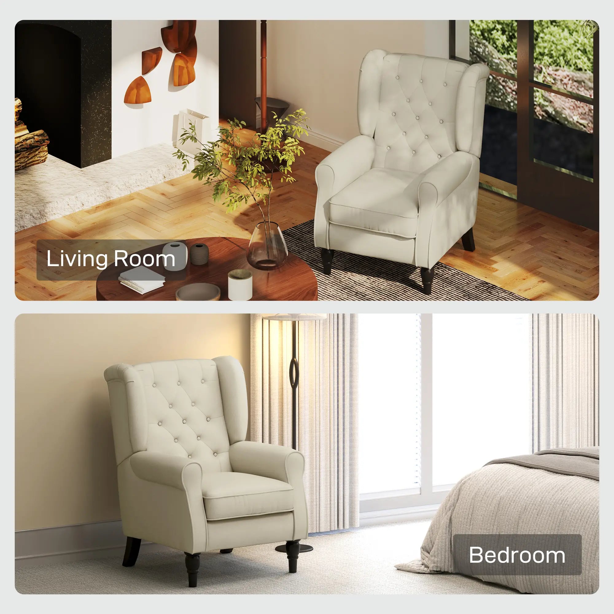 Fabric Accent Chair, Button Tufted Armchair, Upholstered Wingback Chair, White Accent Chairs at Gallery Canada