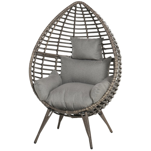 Rattan Chair with Cushion, Wicker Egg Lounge, Light Grey