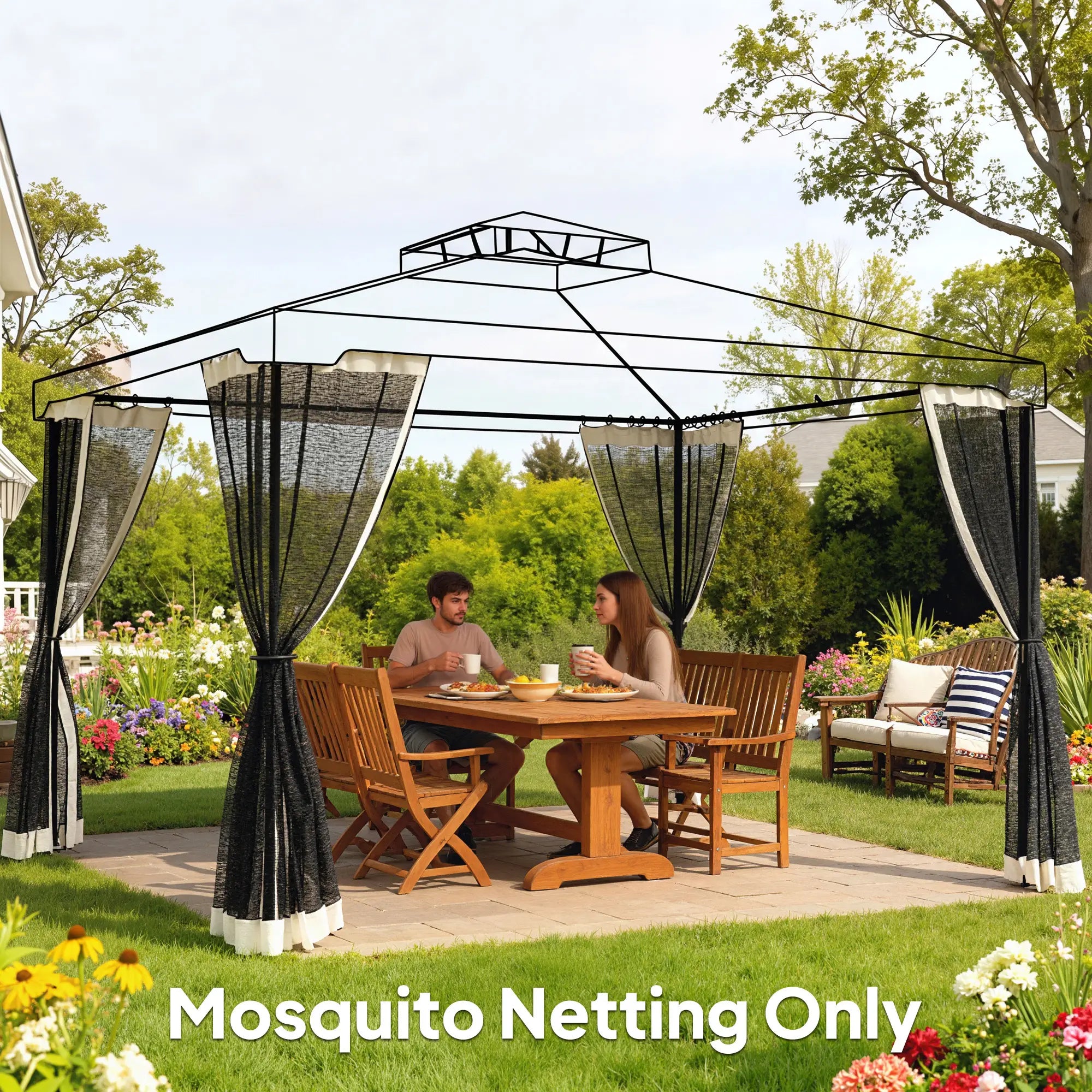 Mosquito Netting for Gazebo, 10' x 12', Cream White, Black Gazebo Sidewalls at Gallery Canada