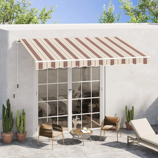 10' x 8' Manual Retractable Awning, Sun Shade Canopy, Aluminum Frame, UV Protection, Red Stripe, Red Deck Awnings Red Stripe at Gallery Canada