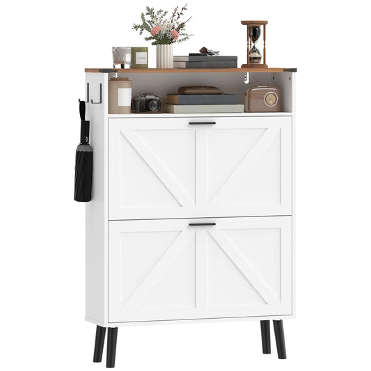 Shoe Storage Cabinet With 2 Flip Drawers, Farmhouse Narrow, White Shoe Storage Cabinets & Racks White, Brown, Black at Gallery Canada