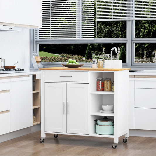Wooden Rolling Kitchen Island on 360° Swivel Wheels Dining Cart with Drawer for Kitchen, White - Gallery Canada
