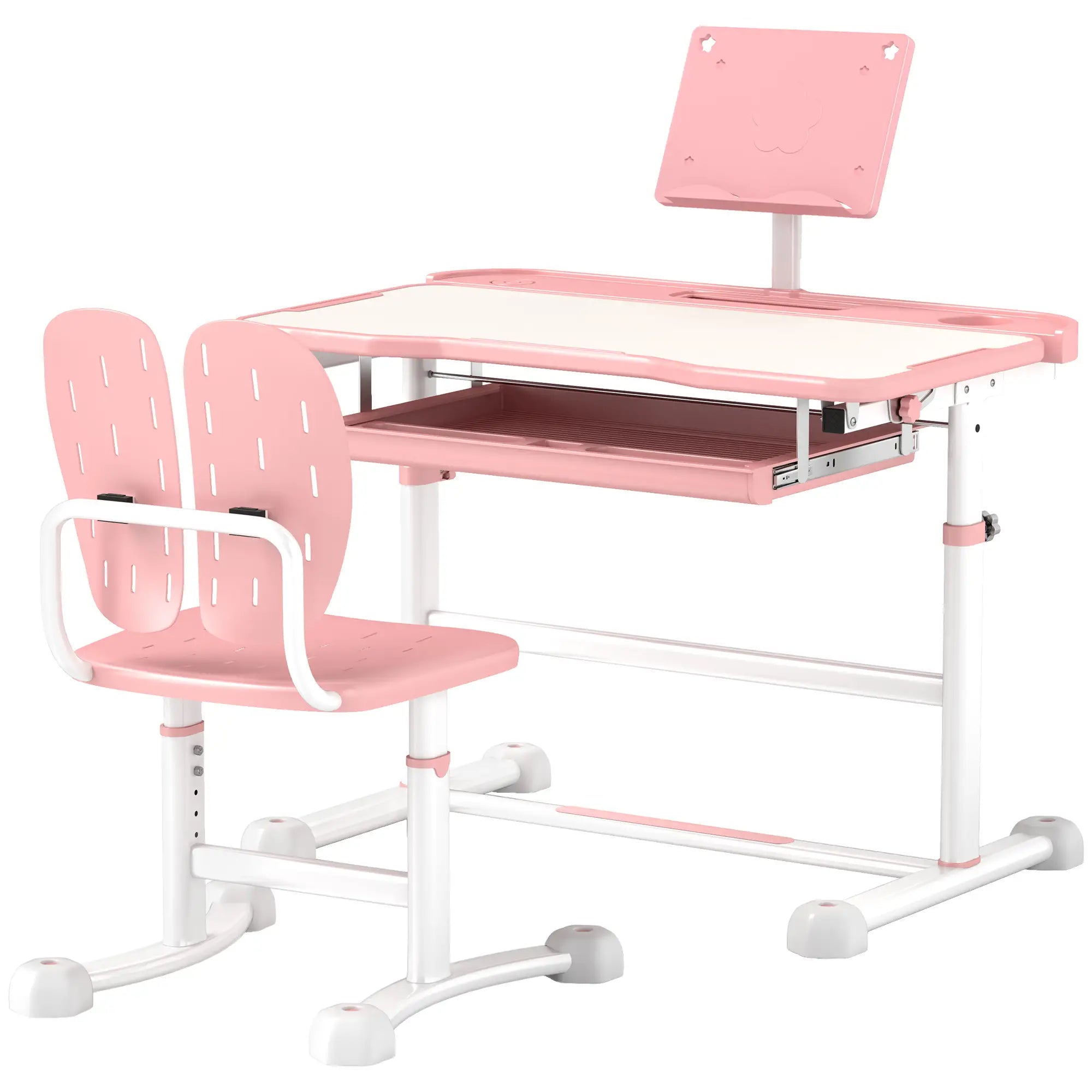 Adjustable Kids Desk and Chair Set, Tilt Desktop, Large Writing Board, Pink Kids Desk Sets Pink, White at Gallery Canada