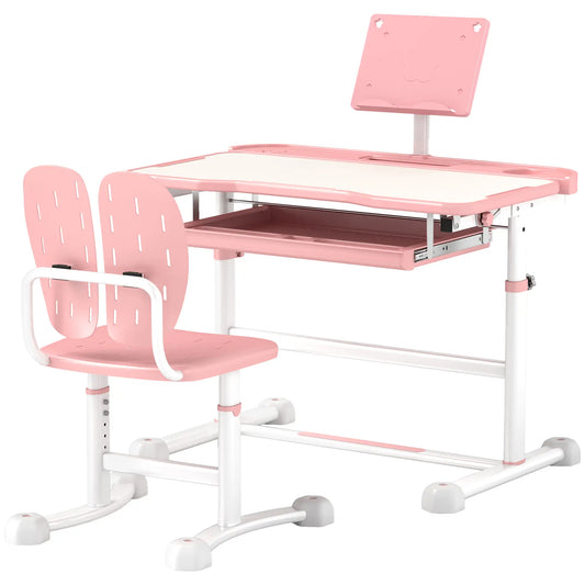 Adjustable Kids Desk and Chair Set, Tilt Desktop, Large Writing Board, Pink Kids Desk Sets Pink, White at Gallery Canada